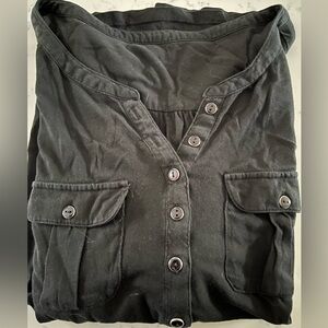 New York & Company solid black Soho shirt with double front pockets